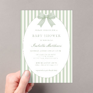 Salie groene gestreepte babyshower uitnodiging met