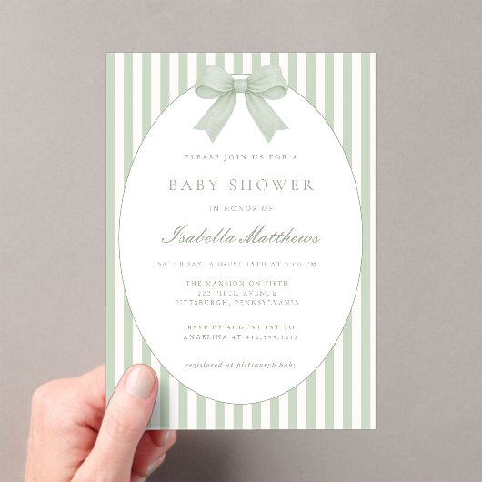 Salie groene gestreepte babyshower uitnodiging met (Insitu (Draagbaar))