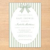 Salie groene gestreepte babyshower uitnodiging met (Voorkant)