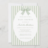 Salie groene gestreepte babyshower uitnodiging met (Voorkant)