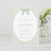 Salie groene gestreepte babyshower uitnodiging met (Staand voorkant)