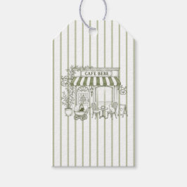 Salie groene gestreepte Cafe Bebe baby shower Cadeaulabel