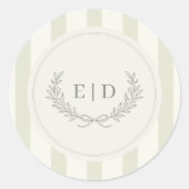 Salie groene gestreepte monogram bruiloft ronde sticker (Voorkant)