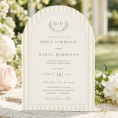 Salie groene gestreepte monogram elegante bruiloft kaart