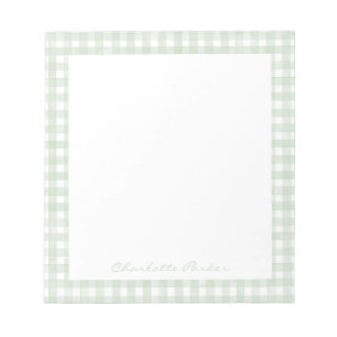 Salie groene Gingham Aangepaste Naam Notitieblok