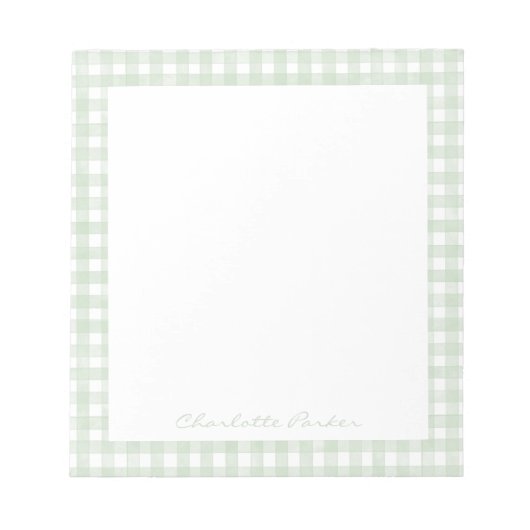 Salie groene Gingham Aangepaste Naam Notitieblok (Voorkant)