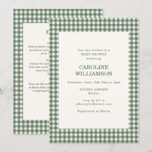Salie Groene Gingham Alles-in-één Retro Baby Showe Kaart