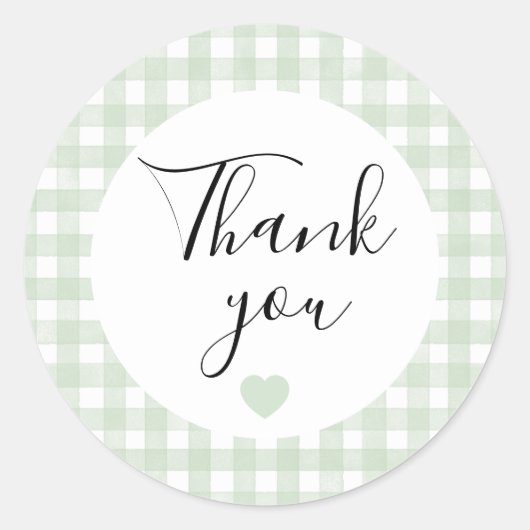 Salie groene Gingham Bedankt Favor Sticker (Voorkant)