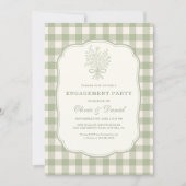 Salie Groene Gingham Bloem Verlovingsfeest Kaart (Voorkant)