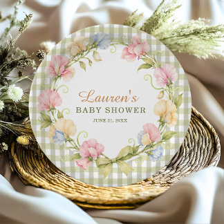 Salie groene Gingham Bloemige Zoete Erwt Baby Borr Papieren Bordje
