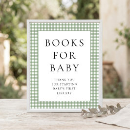 Salie Groene Gingham Boeken voor Baby Shower Bord Poster