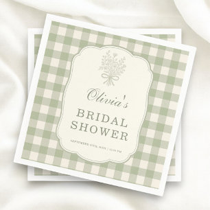 Salie Groene Gingham Bruidsuitnodiging Feest Servet