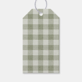 Salie Groene Gingham Buffalo Rut Linnen Textuur Cadeaulabel