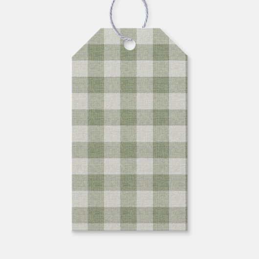Salie Groene Gingham Buffalo Rut Linnen Textuur Cadeaulabel (Voorkant)