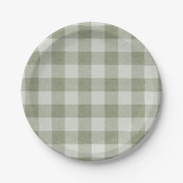 Salie Groene Gingham Buffalo Rut Linnen Textuur Papieren Bordje