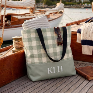 Salie Groene Gingham Buffalo Rut Linnen Textuur Tote Bag