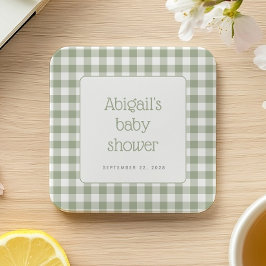 Salie Groene Gingham Check Landelijke Baby Shower Kartonnen Onderzetters