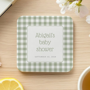Salie Groene Gingham Check Landelijke Baby Shower Kartonnen Onderzetters