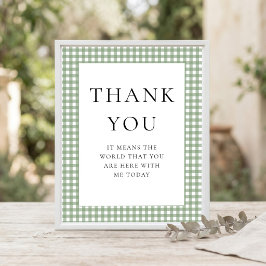 Salie groene Gingham Dank Je Wel Baby Shower Bord Poster