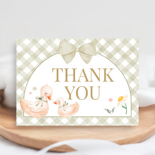 Salie Groene Gingham Dwaze Gans Baby Shower Bedankkaart