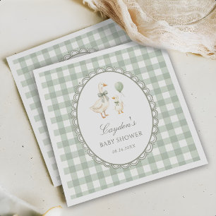 Salie Groene Gingham Dwaze Gans Baby Shower Servet