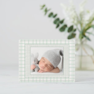 Salie Groene Gingham Eén Foto Geslacht Neutrale Ge Aankondigingskaart