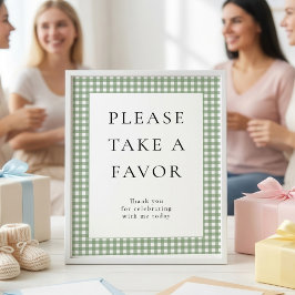 Salie groene Gingham Favor Baby Shower Bord Poster