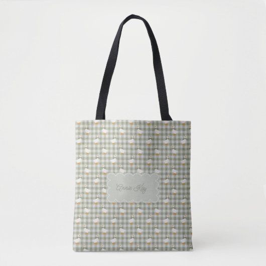 Salie Groene Gingham Gans Buffalo Geruit Aangepast Tote Bag (Voorkant)