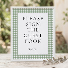 Salie Groene Gingham Gastboek Baby Shower Bord Poster