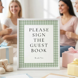 Salie Groene Gingham Gastboek Baby Shower Bord Poster