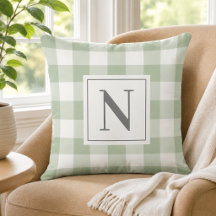 Salie Groene Gingham Geruite Monogram Initiaal