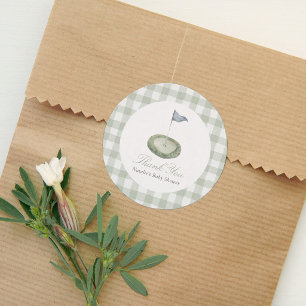 Salie groene Gingham Golf Baby Shower Favor Ronde Sticker