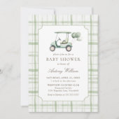 Salie groene gingham golf baby shower uitnodiging (Voorkant)