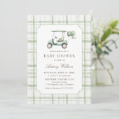 Salie groene gingham golf baby shower uitnodiging (Staand voorkant)