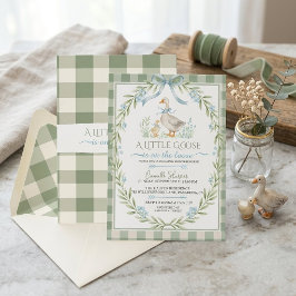 Salie groene Gingham Kleine Gans Baby Borrel Kaart