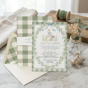 Salie groene Gingham Kleine Gans Baby Borrel Kaart
