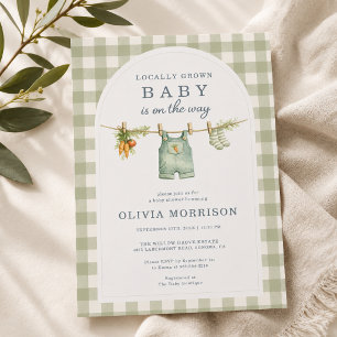 Salie groene Gingham Lokale Baby Shower Kaart
