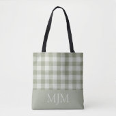 Salie Groene Gingham Monogram Aangepaste Naam Tote Bag (Voorkant)