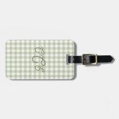 Salie Groene Gingham Monogram  Bagagelabel (Voorkant horizontaal)