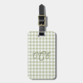 Salie Groene Gingham Monogram  Bagagelabel (Voorkant verticaal)