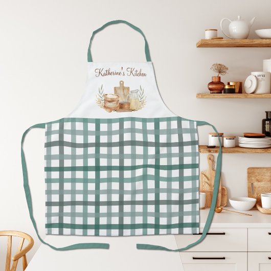 Salie Groene Gingham Plaid Patroon Bakbenodigdhede Schort