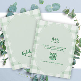Salie Groene Gingham QR Code Huwelijk RSVP Kaartje