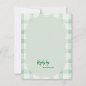 Salie Groene Gingham QR Code Huwelijk RSVP Kaartje (Voorkant)