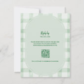 Salie Groene Gingham QR Code Huwelijk RSVP Kaartje (Achterkant)