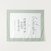 Salie groene Gingham Script Welkom Baby Borrel Wandkleed (Voorkant (horizontaal))