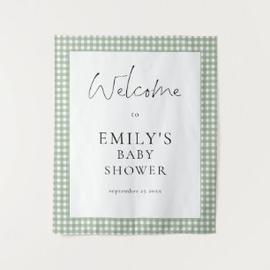 Salie groene Gingham Script Welkom Baby Borrel Wandkleed