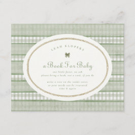 salie groene gingham strik boeken voor baby shower informatiekaartje