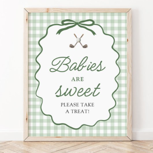 Salie Groene Gingham Strik Golf Baby's zijn Zoete Poster