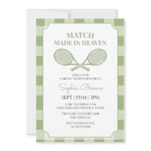 Salie Groene Gingham Tennis Bruidsuitnodiging