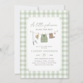Salie Groene Gingham Visvangst Baby Borrel Kaart (Voorkant)